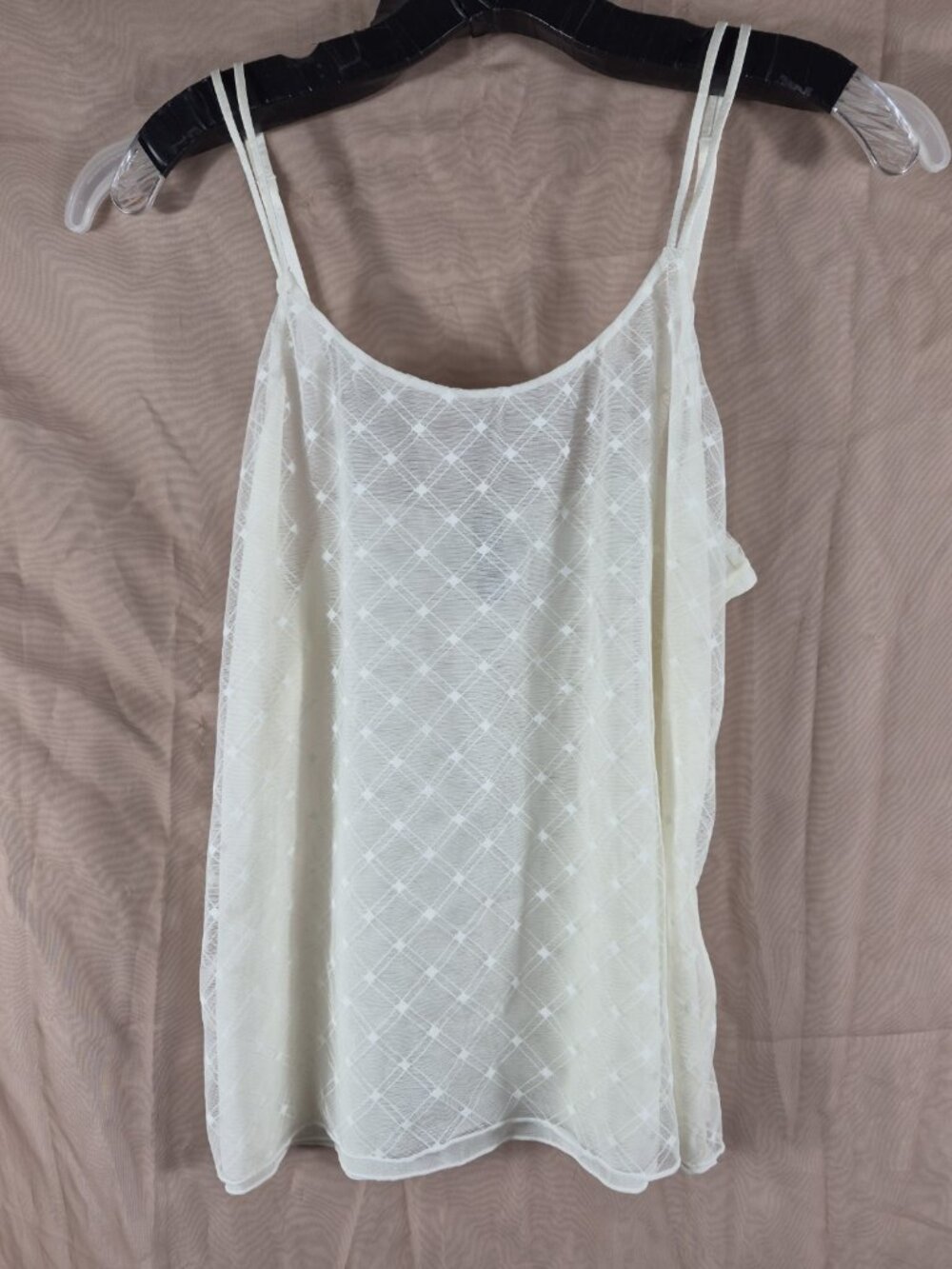 GEORGE women's cream/ivory diamond lattice sheer embroidered Camisole top size L